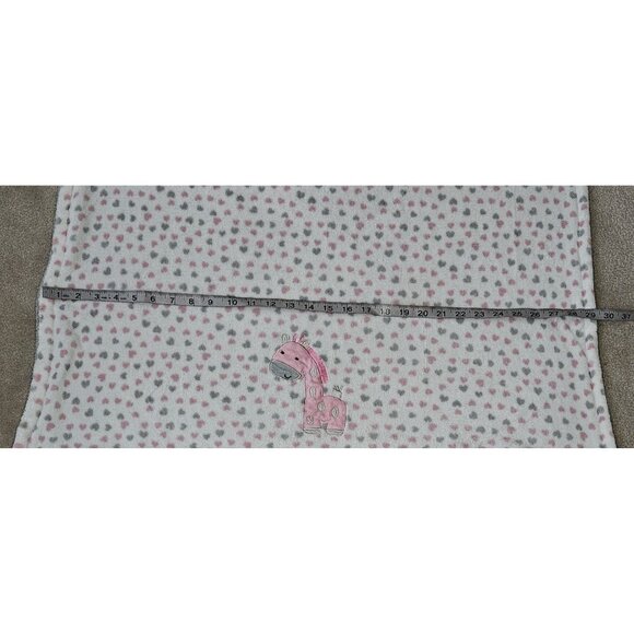 Forever Baby Giraffe Fleece Baby Blanket Pink Gray Hearts 29x38 - Picture 3 of 5